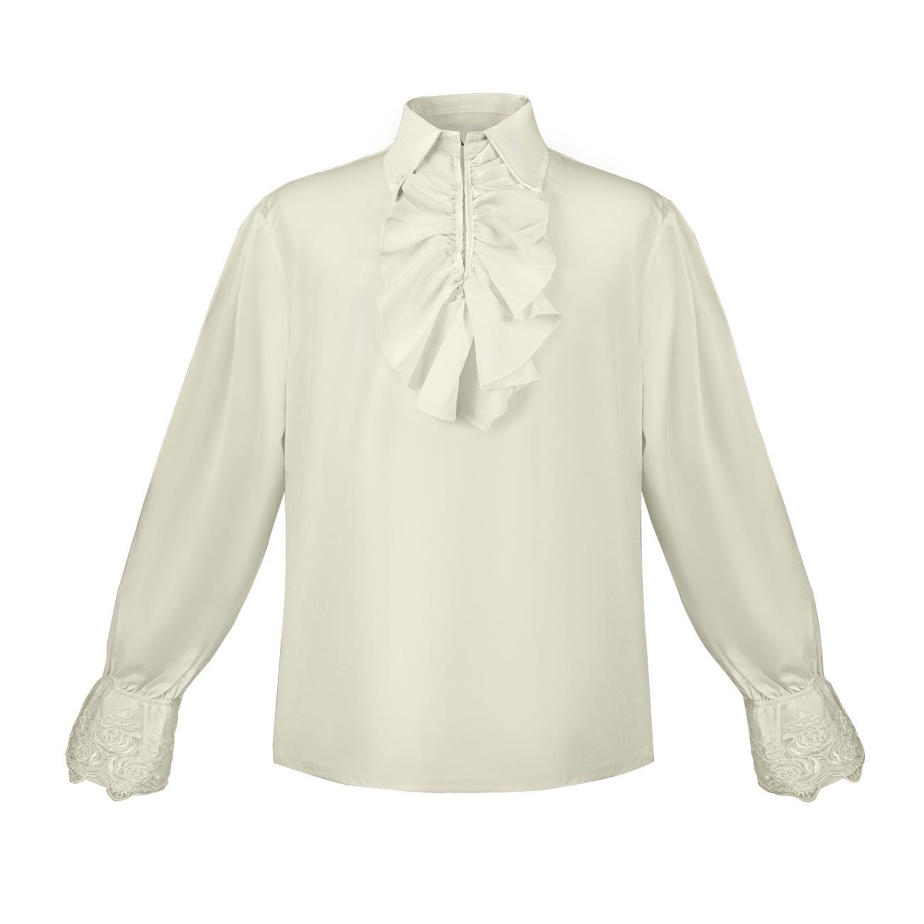 

Средневековая рубашка с длинным рукавом и оборками на воротнике, костюм для косплея, хлопок, полиэстер M бежевый