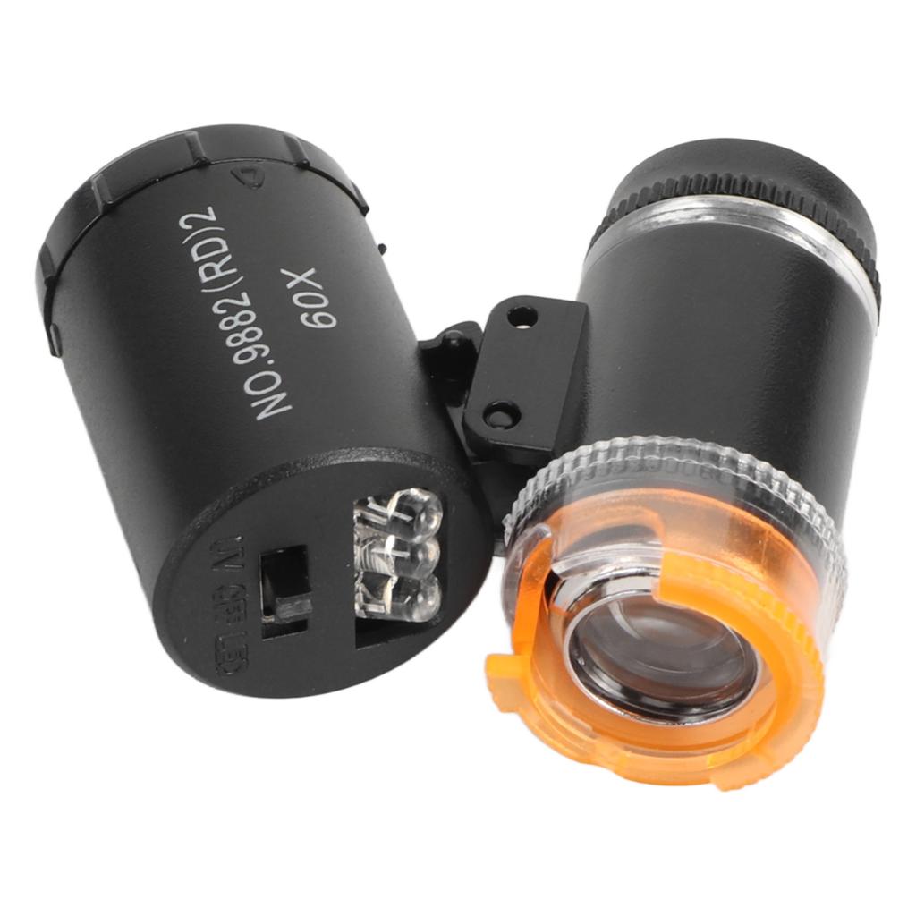 Mini 60X LED Microscope with UV Currency Detector Adjustable Light Angle Pocket Microscope Magnifier for Jewelry