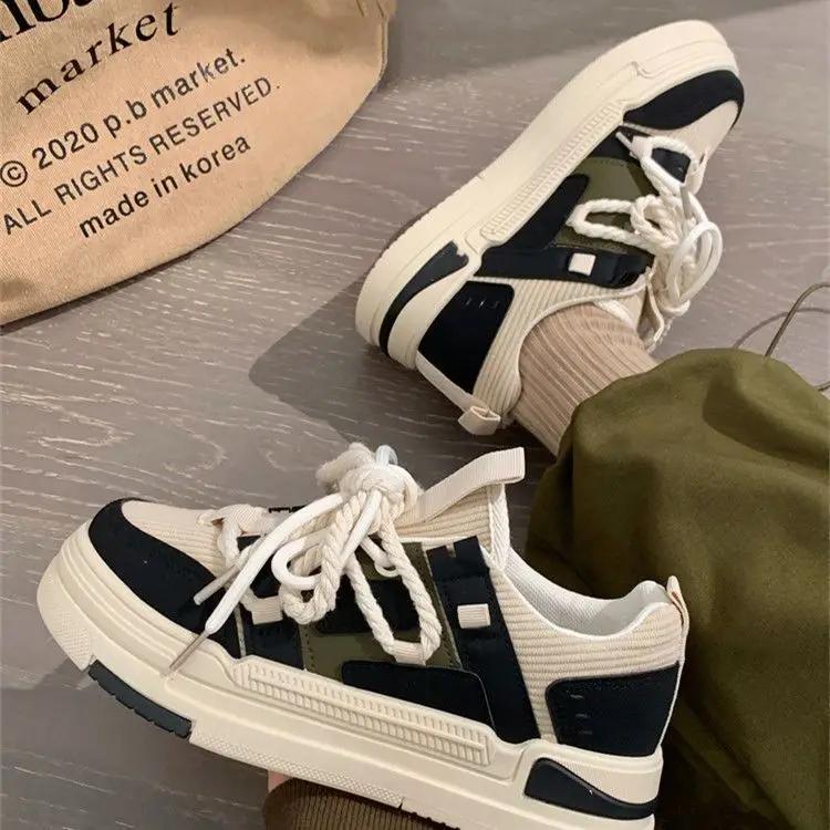 Board Shoes Women's Sneakers New Muffin Thick Bottom Khaki Black White Color Matching Fashion Women's Shoes Casual Sports Shoes