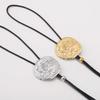 Vintage Metal Irregular Round Pendant Necklaces for Women Exaggerated Black Leather Long Rope Adjustable Necklaces Party Jewelry
