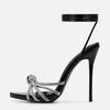 Summer Black High Heels Sandals Women Fashion Peep Toe Crystal Narrow Band Stiletto Pumps Ankle Lace Up Party Dress Shoes