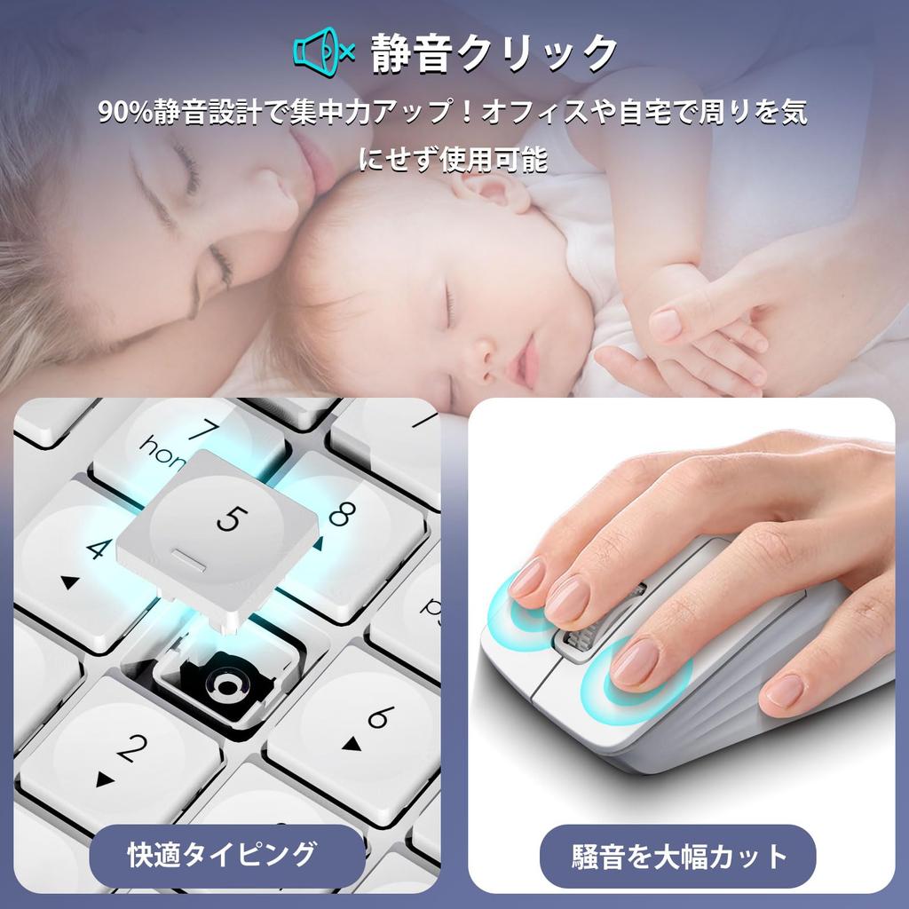 HUO JI Wireless Keyboard and Mouse Set, English Layout, Full-Size, Quiet Design, 2.4GHz Wireless, Thin, Ergonomic, Long-Lasting Use, Compatible with