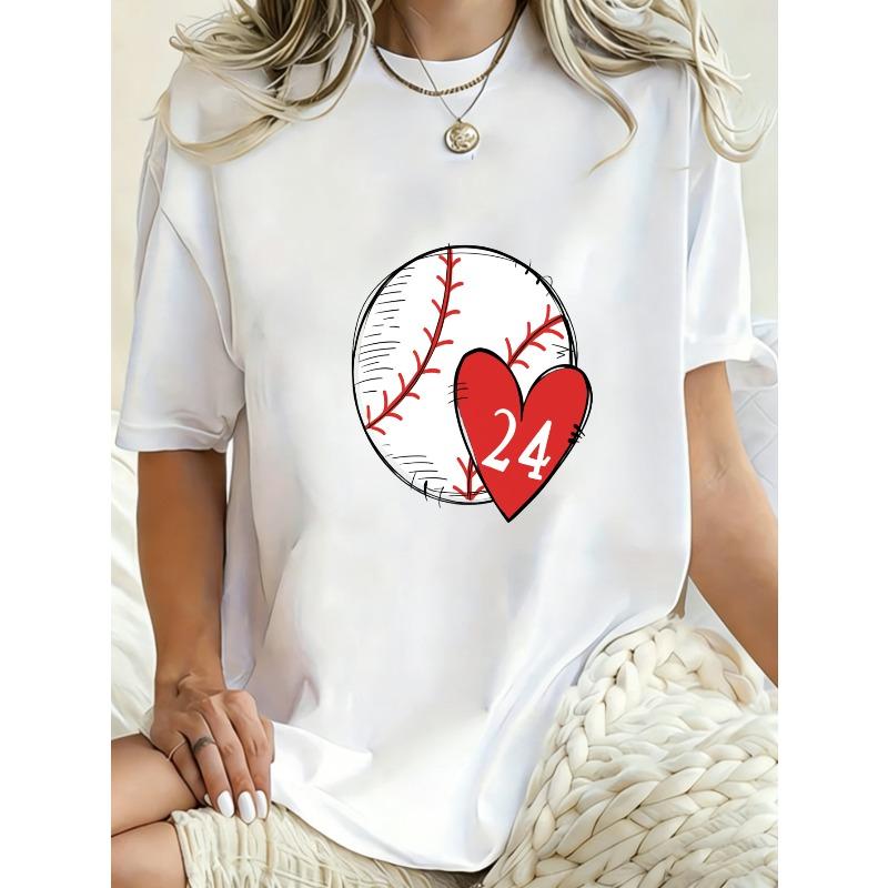 Oversized T Shirt Black Baseball Heart 24 Print Casual Wear For Women Summer Fashion Street Style Outfit