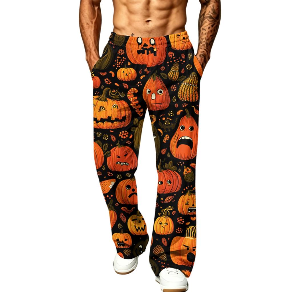 Herren Lockere Weite Beine Cargo Jogginghose mit Taschen Halloween Print für Lässige Outdoor-Kleidung