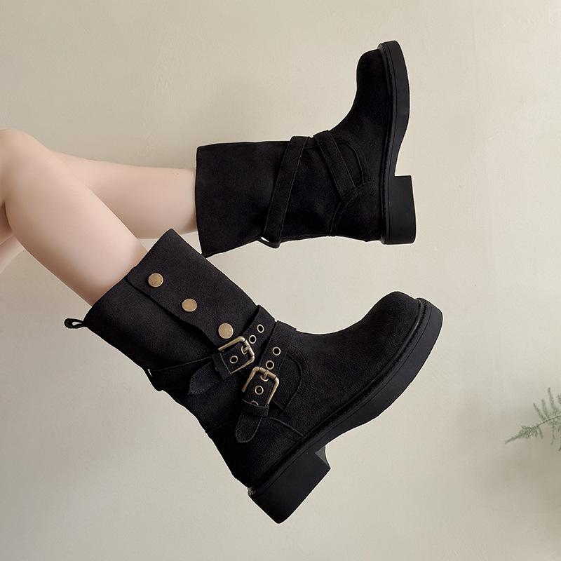 Vintage Versatile Maillard Boots 2025 Autumn and Winter Thick-soled Two Wear Belt Medium Boots Premium Martin Boots Short Boots