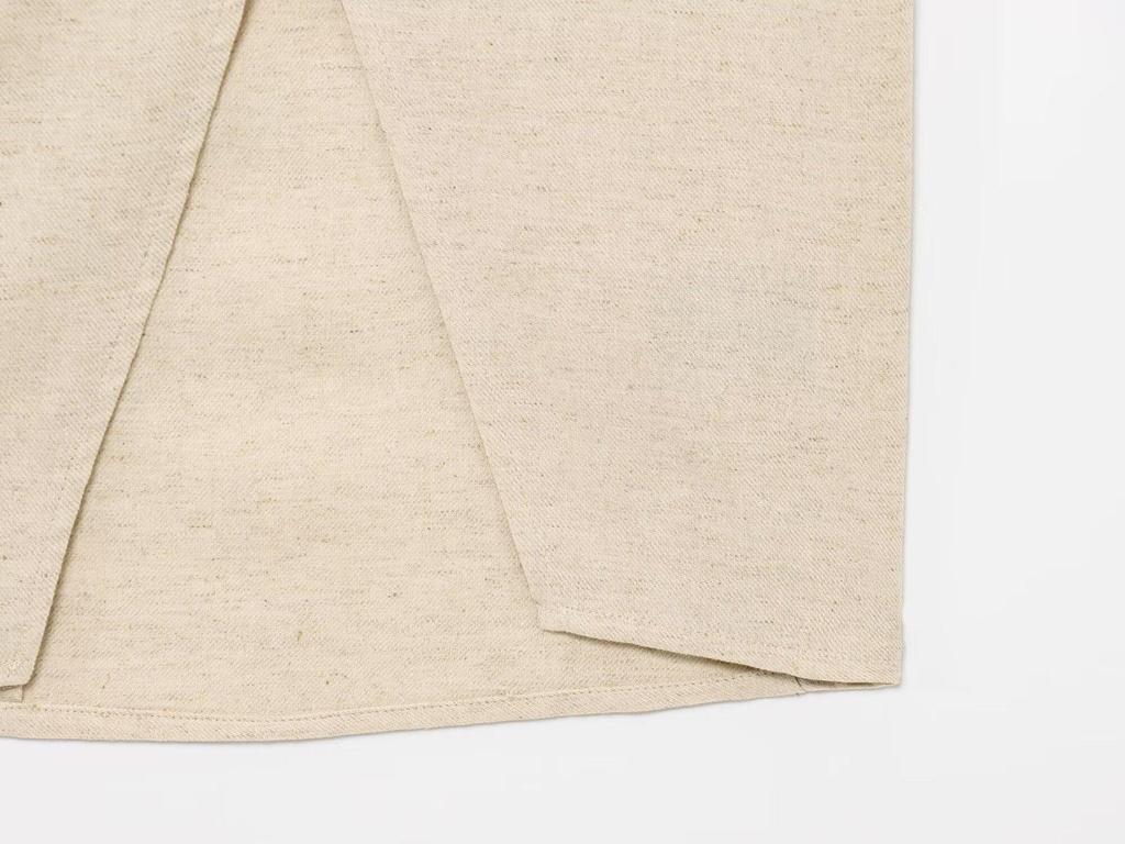 2025 Summer Women's Linen Set: Short Top with Buckle Detail & Midi Skirt