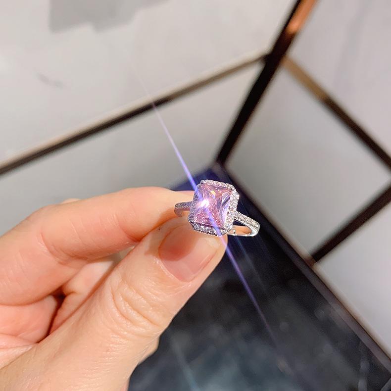 Cross Border Simulation Paraiba Pink Ring Socialite Emerald Square Jewelry