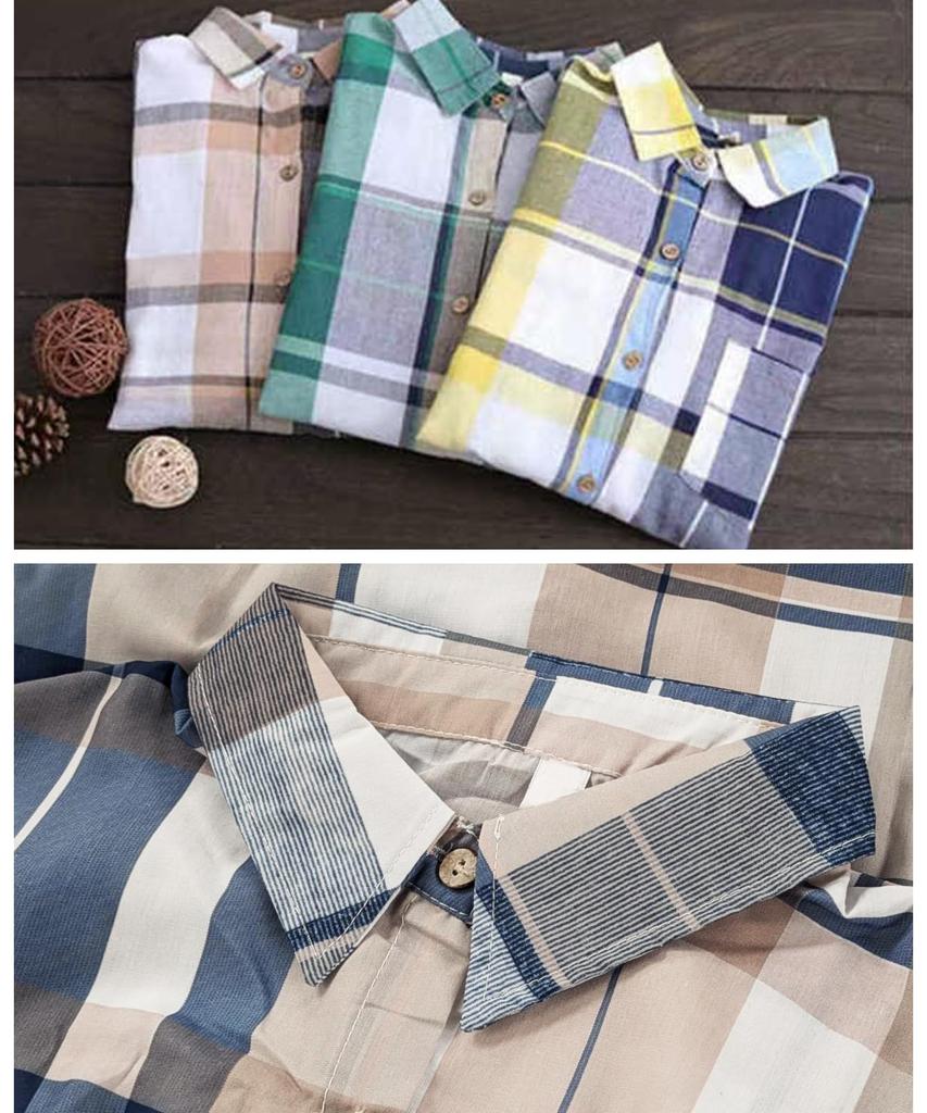 J.STORE Women's Long-Sleeved Check Shirt, Casual, Lightweight, Perfect for Spring and Summer, Beige, Size 5S-J02-BEL