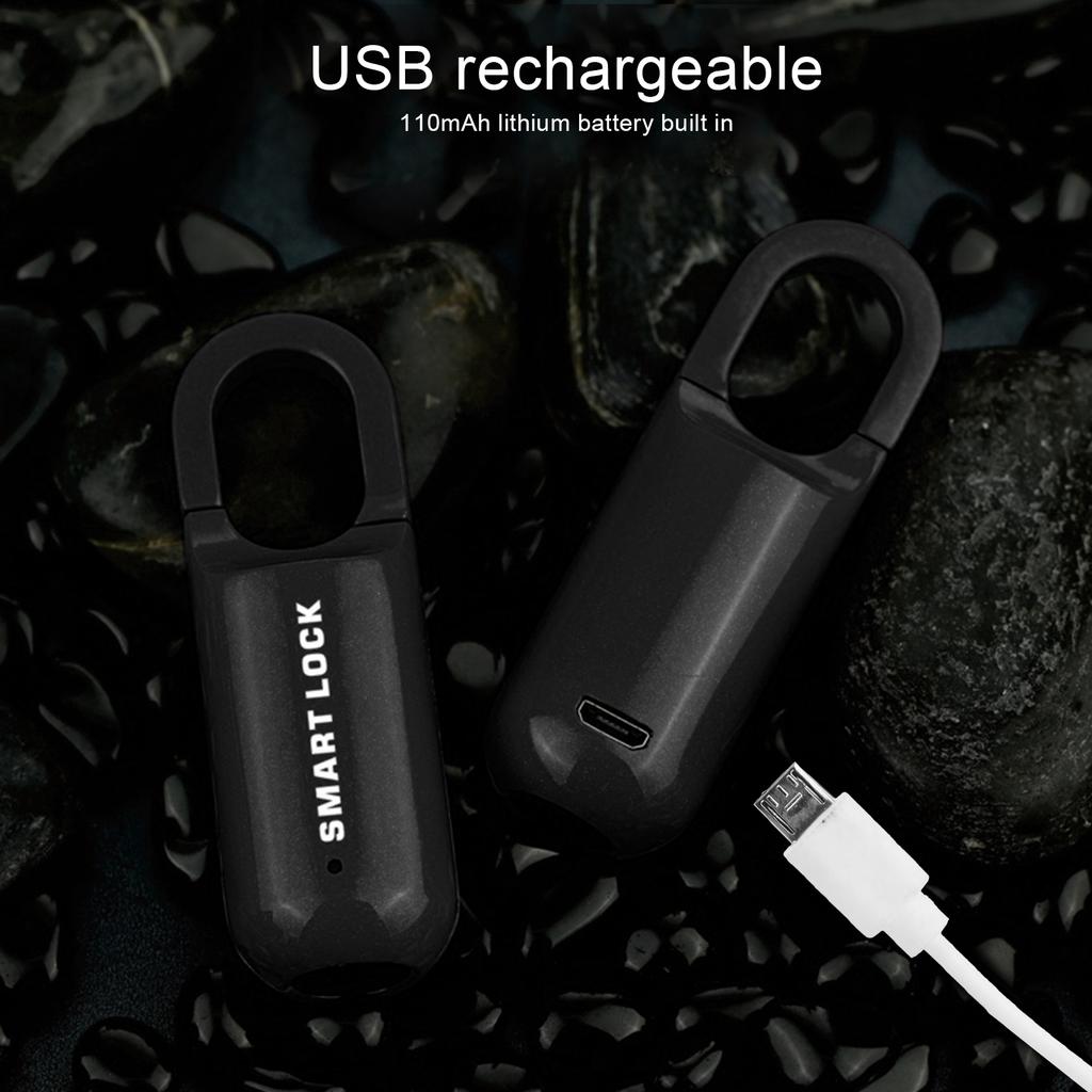 Fingerprint Lock AntiTheft Security USB Rechargeable Thumbprint Padlock for Luggage Case(Black )