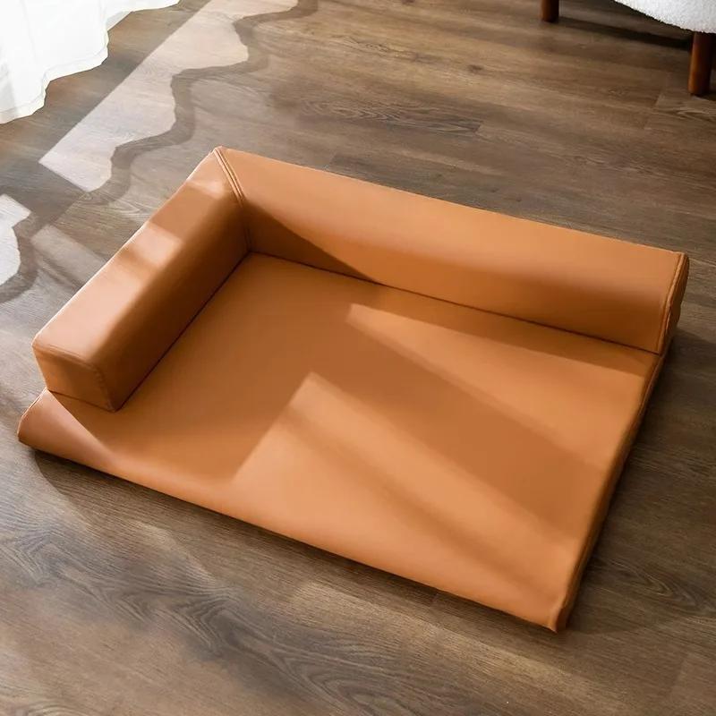 

Kennel Simple Plain Leather L-Shaped Nest Dog Sleeping Rest Mat Removable and Washable Teddy Little Planet Pet Sofa Accessories L-65x50cm