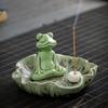 Meditation Frog Incense Stick Holder Ceramics Lotus Leaf Sitting Frog