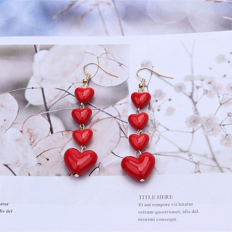 Long Love Heart Drop Earrings for Women Sexy Red Acrylic Love Dangle Earrings Wedding Party Cute Sweet Jewelry Gift