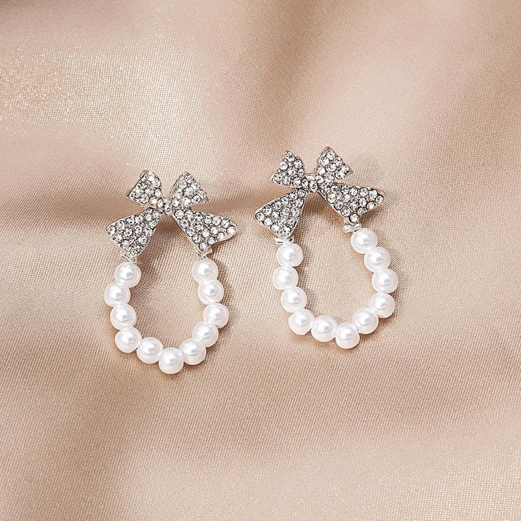 Temperament Pearl Two Earrings, Camellia Rose Bow Front And Rear Large Pearl Stud Earrings