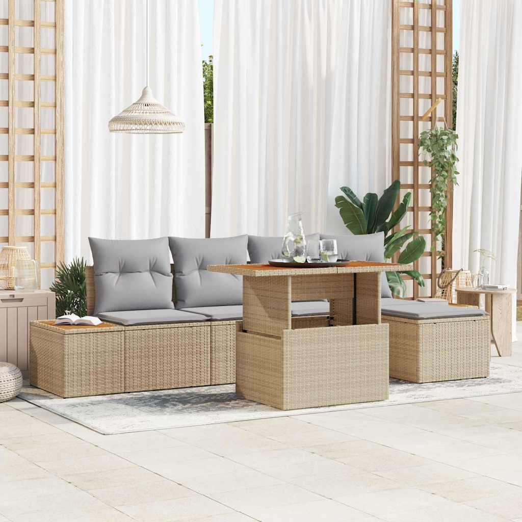 Garden Dining Set with Cushions 6 pcs Beige and Grey