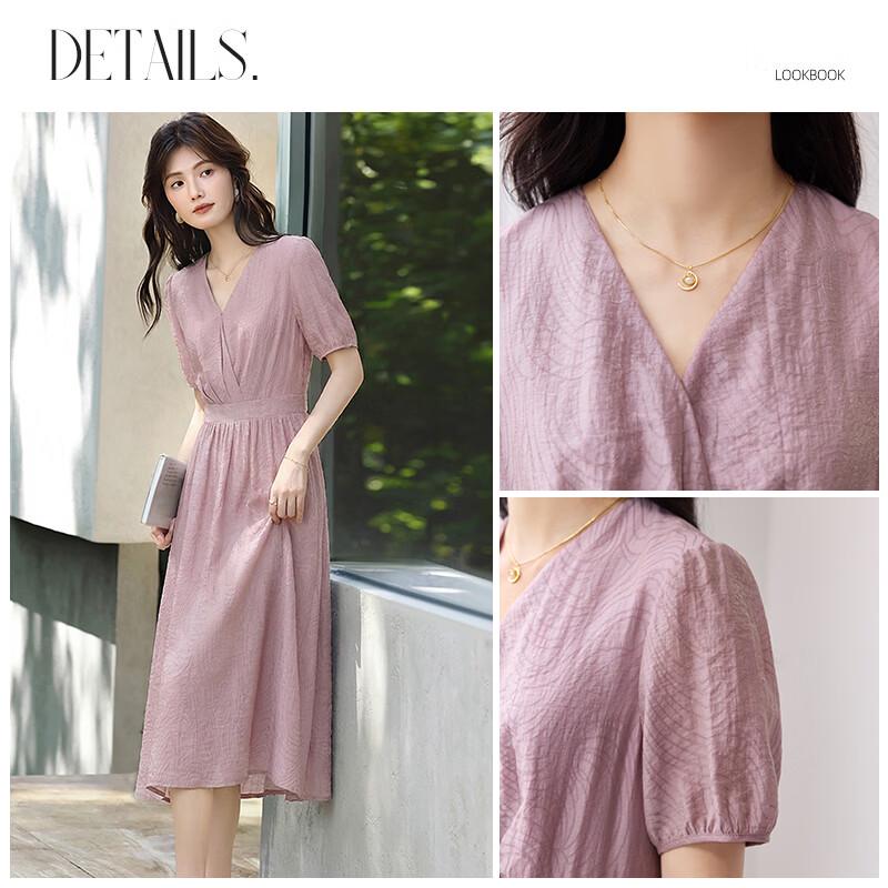 Women's Lyocell V-neck Short Sleeve A-line Midi Dress