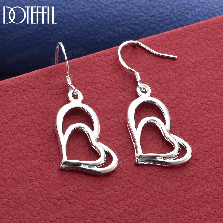 925 Sterling Silver Heart-Shaped Pendant Earrings - Romantic Gift Jewelry