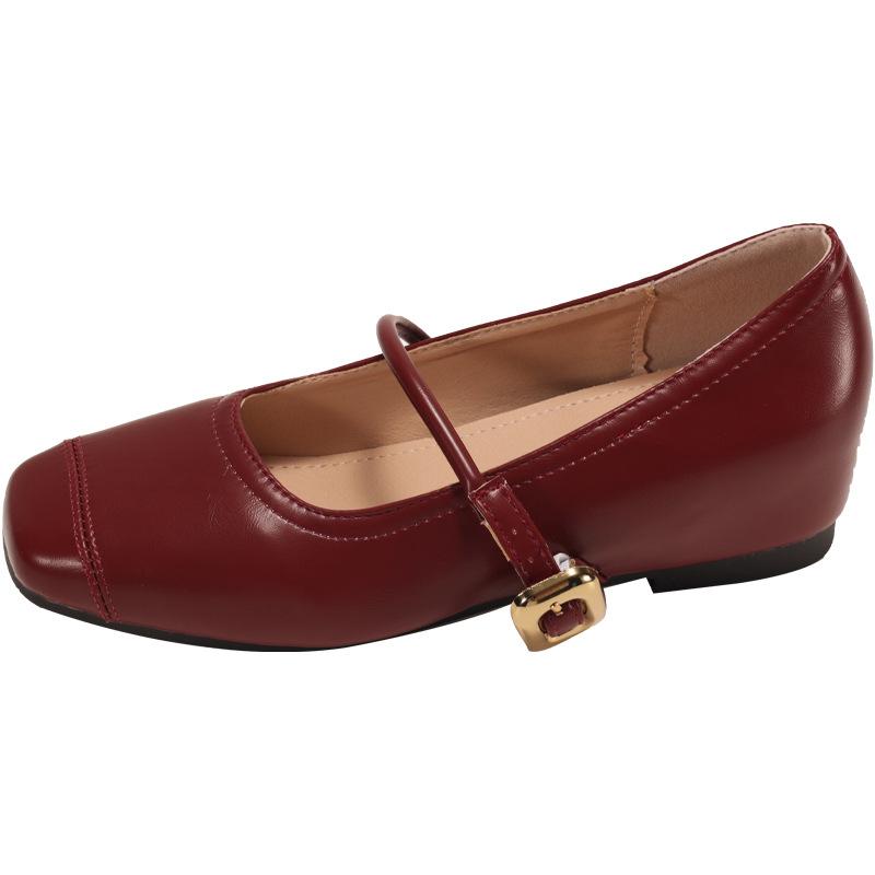 

Solid color small thick heel high heels women s 2025 new spring skirt heightening French Mary Jane small leather shoes 39