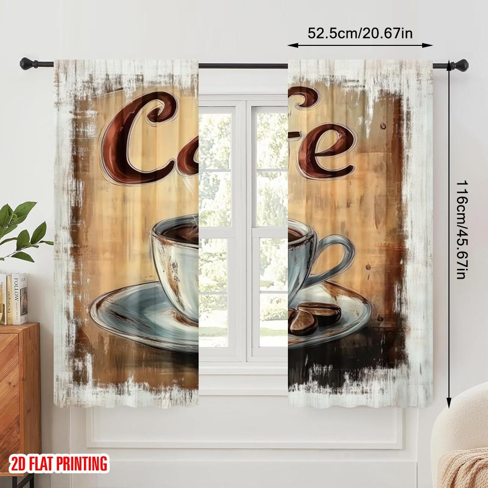 2pcs,2D plane printing Window Curtain Rustic Frame Polyester Fabric (without rod) Art Deco Festive Perfect for Living Room,