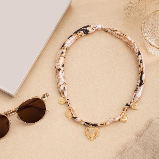 Silk Scarf Necklace, with Gold Chain And Sunflower Heart Pendant, Retro Style Alloy Charms Choker for Women