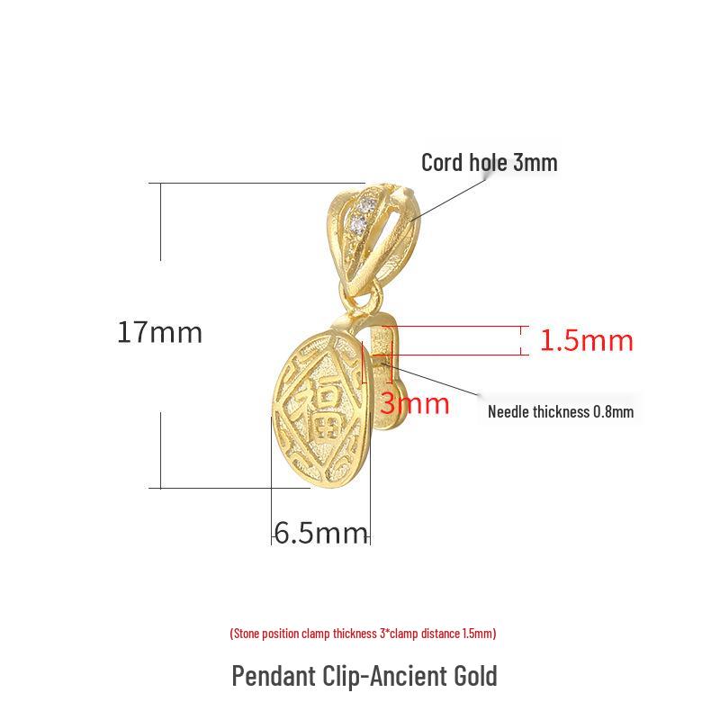 

Ancient Gold Sand 925 Sterling Silver Fu Button Pendant Bail for Jadeite Buddha or Guanyin