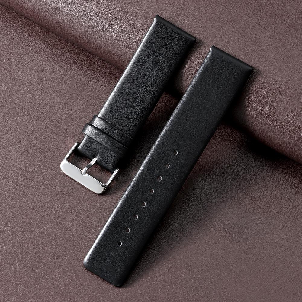 Ultra-Thin Soft Top-Grain Cowhide Watch Strap 18mm 20mm 22mm Brown Genuine Leather Watch Band for Men Women Universal Wristband