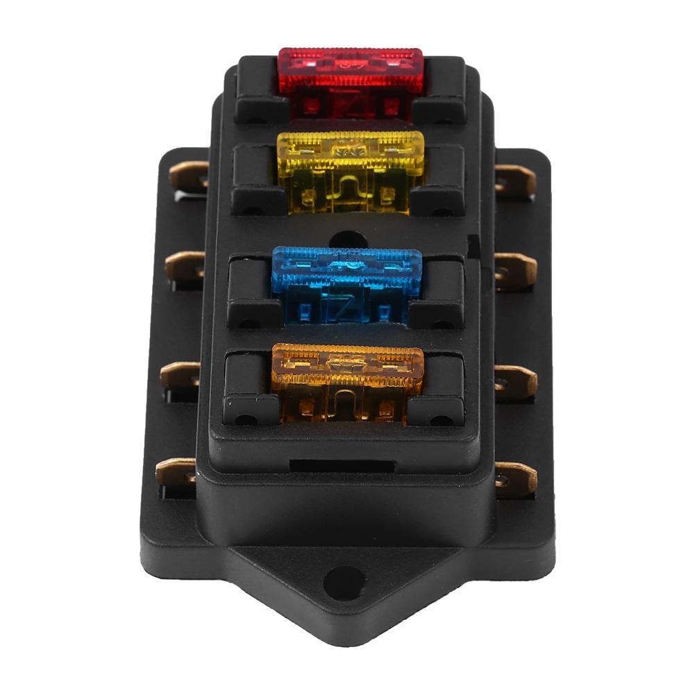 12 24V Car 4 Way Circuit Standard Blade Fuse Box Block Holder with 5A+10A+15A+20A Fuse