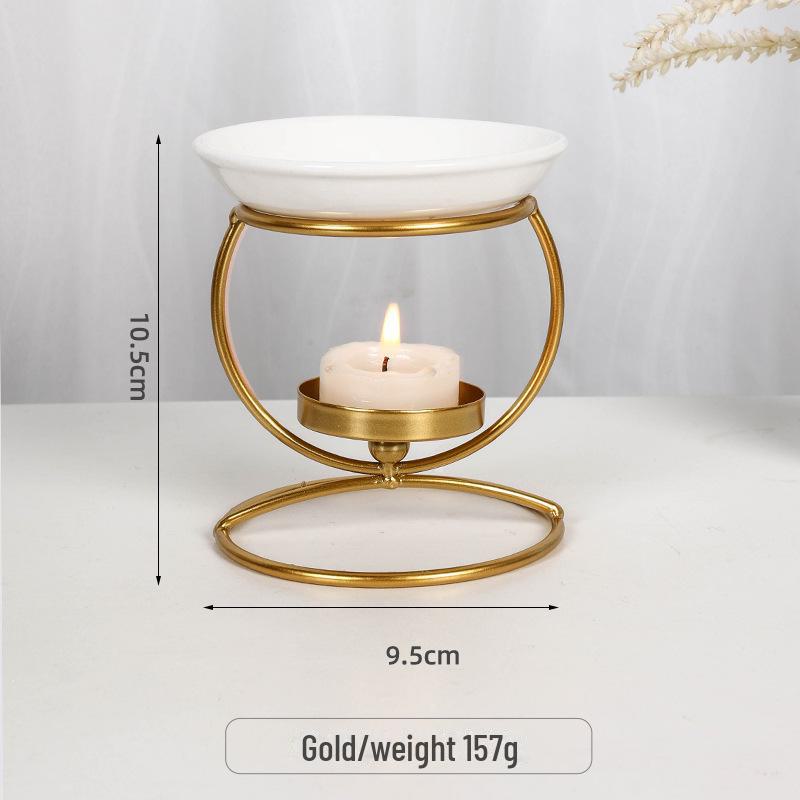 Lampă de aromaterapie transfrontalieră din fier și ceramică: Arzător de uleiuri esențiale și suport de tămâie pentru sfeșnic de birou.