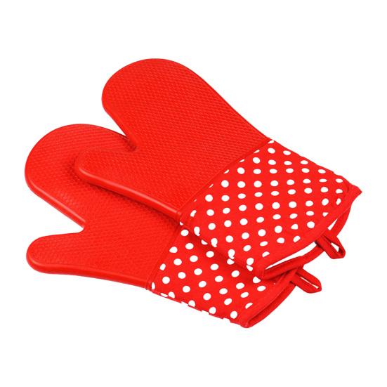 

2Pcs Non-Slip Silicone Oven Gloves Heat Resistant Microwave Mitts for Baking Grilling Heavy Duty Cotton Lined Kitchen Gloves червоний