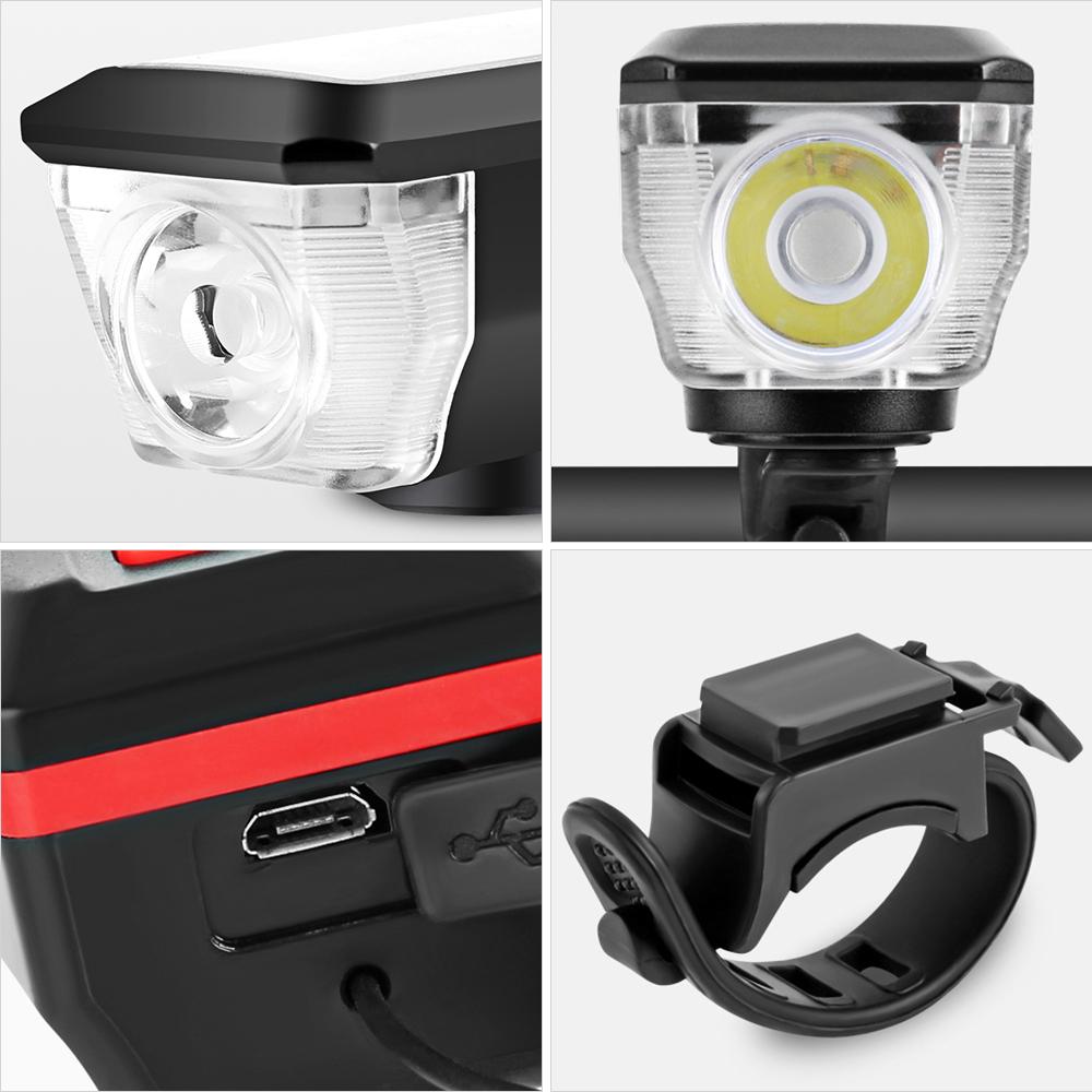 Solar-charged / USB Charging Bike Light Waterproof with 3 Lighting Modes 5 Sounds Fits Mountain Road Bike
