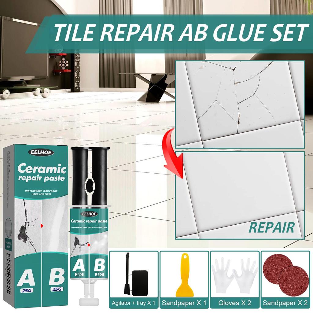 EELHOE Tile Repair AB Glue Kit High Temperature Resistant Liquid Metal Welding Filler Metal Repair Glue for Metal Casting Defect / Repairing Tiles