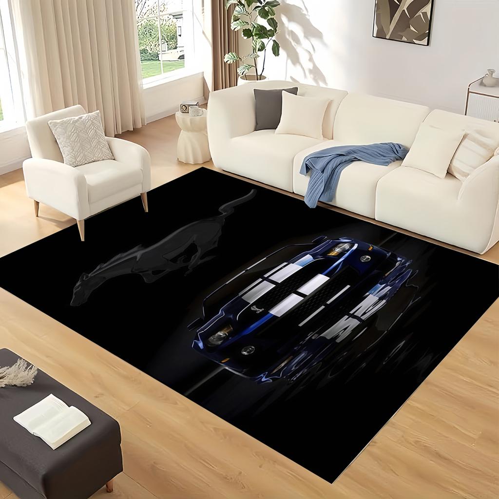 3D Mustang Racing Car Sign GTR Area Rug,Carpet Rug for Living Room Bedroom Sofa Doormat Decoration, Kids Play Non-slip Floor Mat