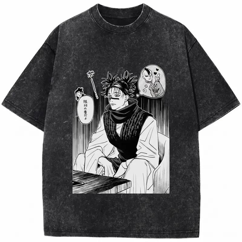 Anime Jujutsu Kaisen Gojo Satoru Graphic T Shirt Men Women Short Sleeve Clothing Casual Cotton Streetwear Vintage Washed T-shirt