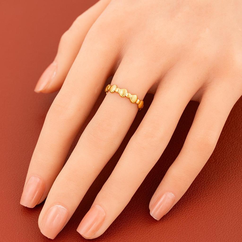 18k Gold Plated Titanium Steel Scallop Shell Open Ring for Women