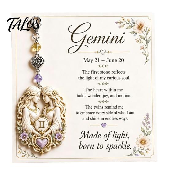 Zodiac Sign Pendant 12 Keychain with Keepsake Card, Star Pendant, Backpack Handbag Purse Charm, Inspirational Gift for Men Women