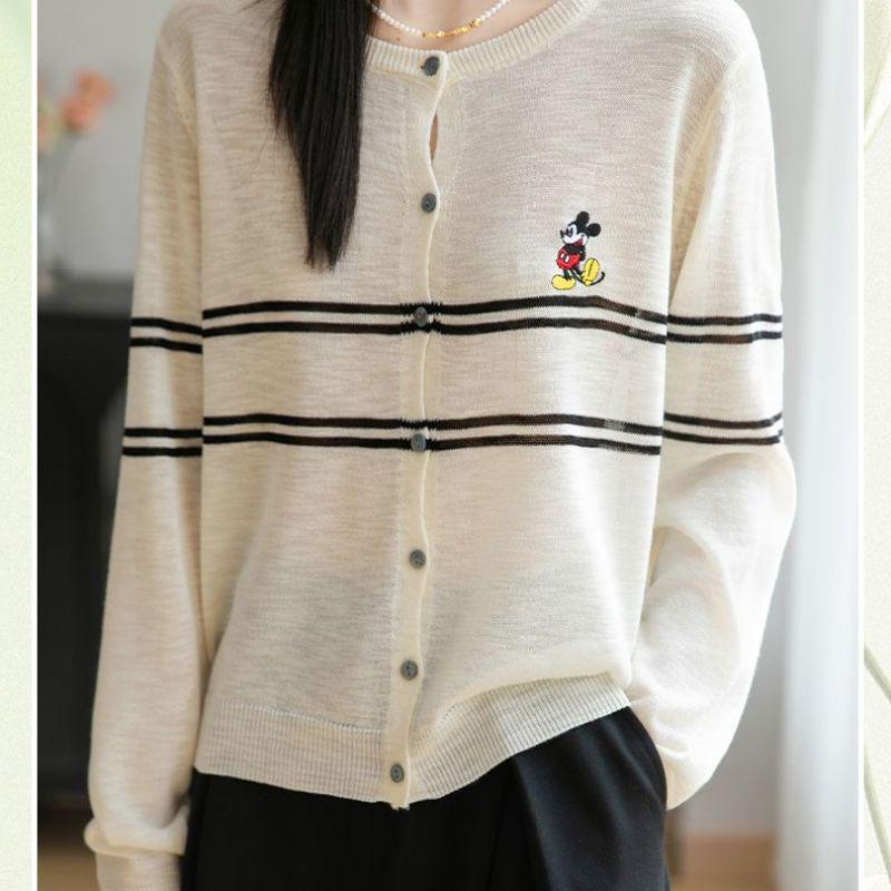 Damen Strickcardigan mit Streifen in Übergröße - Einreiher, Rundhalsausschnitt, Langarm, Lässiger Herbststil