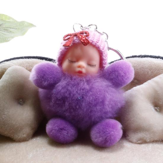 Neueste schlafende Baby-Bowknot-flaumiger Bommel-Plüsch-Puppen-hängender Anhänger-Schlüsselanhänger