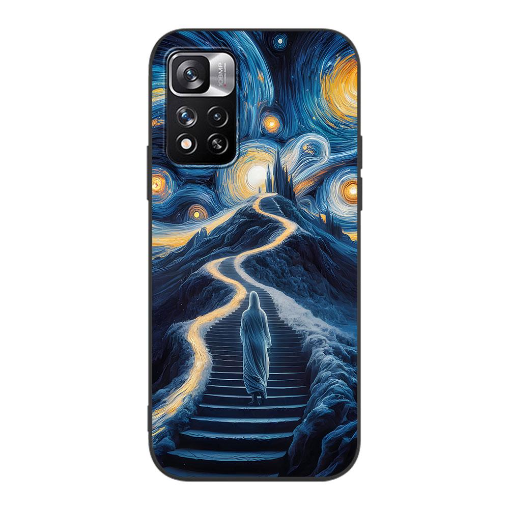 Van Gogh Starry Night Oil Painting Case for Xiaomi Redmi 10A 10C 9C 12C 9A 9i 10 12 9 Prime 9T K40 Pro Black Soft Phone Cover