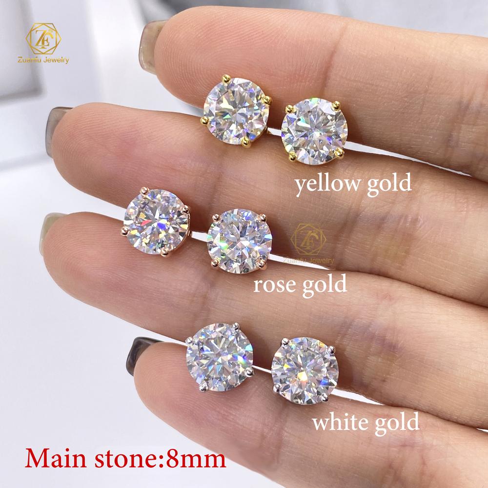Iced Out Man 1CT 2CT 3CT Round VVS1 Moissanite Hip Hop Stud Earrings Pass Diamond Tester 925 Silver Moissanite Earrings