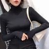 Elegant Threaded Turtleneck Base Shirt Women's Spring Vintage Underwear Thin Slim T-shirt Office Lady Heap Collar Casual Tops 2025 New