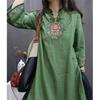 KEWJYUE Chinese Style Long Sleeve Stand Collar Cheongsam Embroidery Solid Color Lightweight Shirt Loose Everyday Wear Women's Cotton-Linen Dress, Fit,