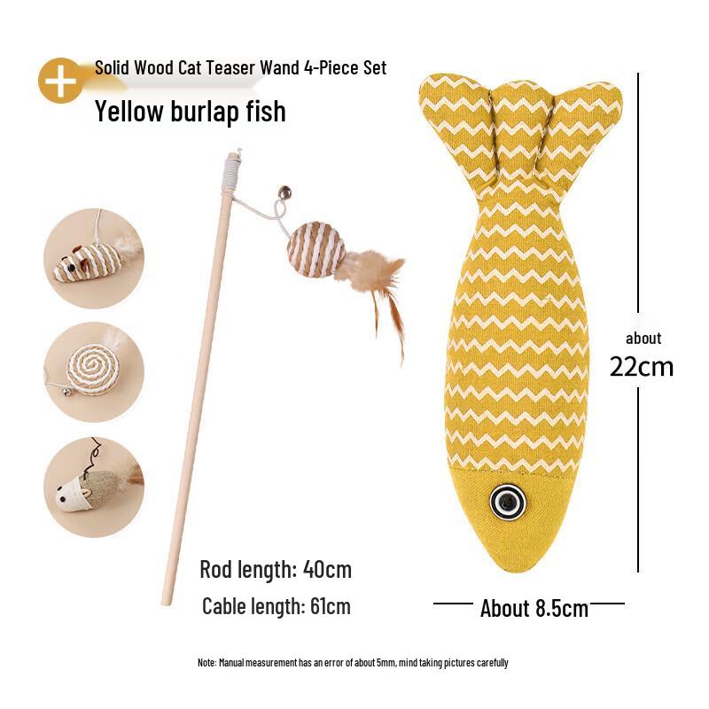 Cat Teaser Wand and Linen Fish Toy Set