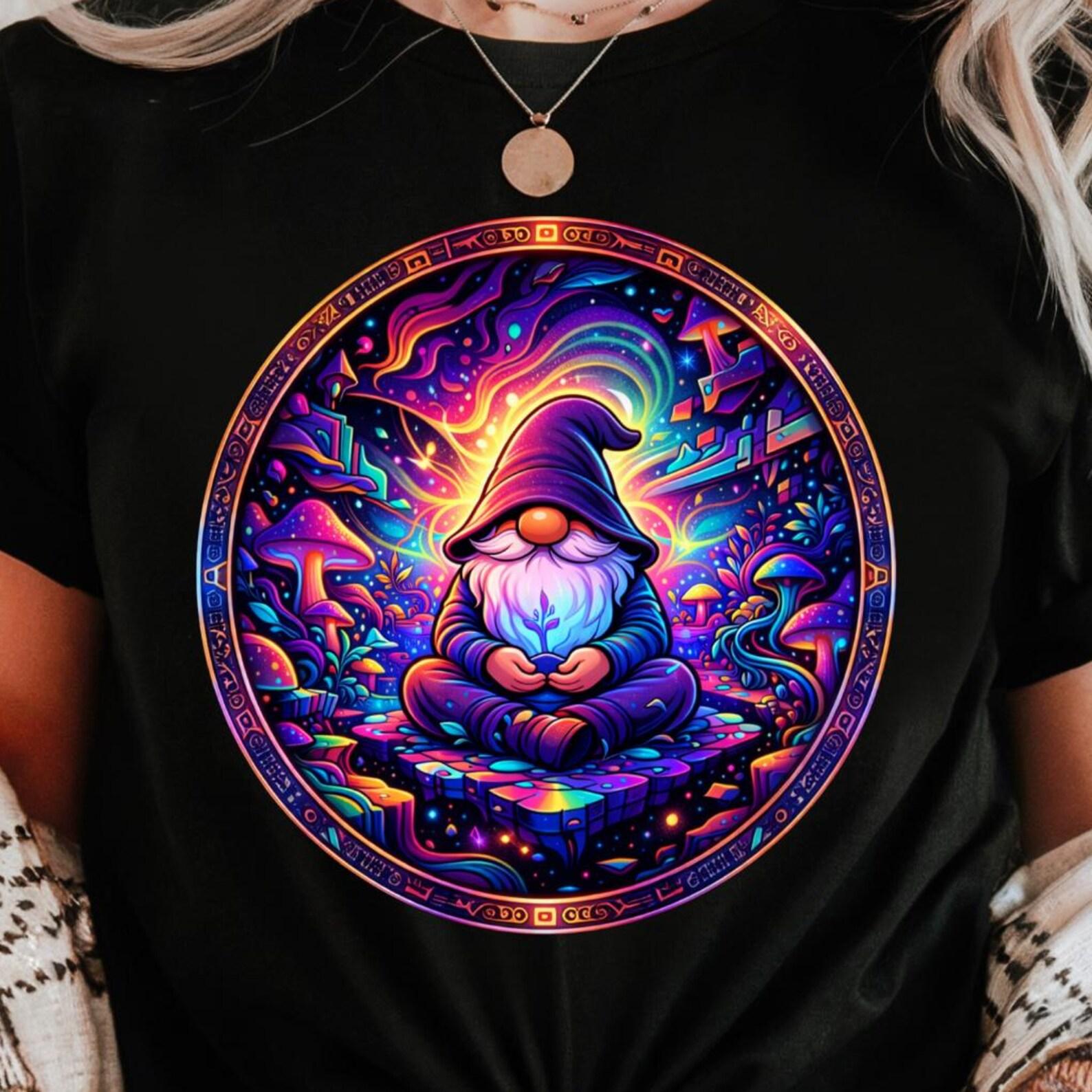 Meditating Gnome Shirt | Psychedelic Mushroom Fantasy Art Tee L