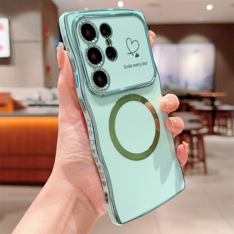 

Suitable for Samsung S25ULTRA Large Wave Electroplated Mobile Phone Case S24FE Magnetic CD Pattern Anti Fall Love Protection Case Samsung S24FE