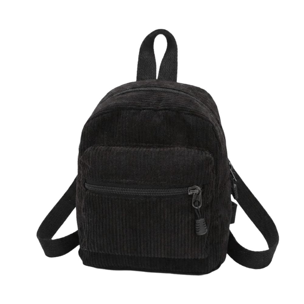 Zipper Double Shoulder Bag Lightweight Daypack Korean Style Corduroy Mini Backpack Casual Travel