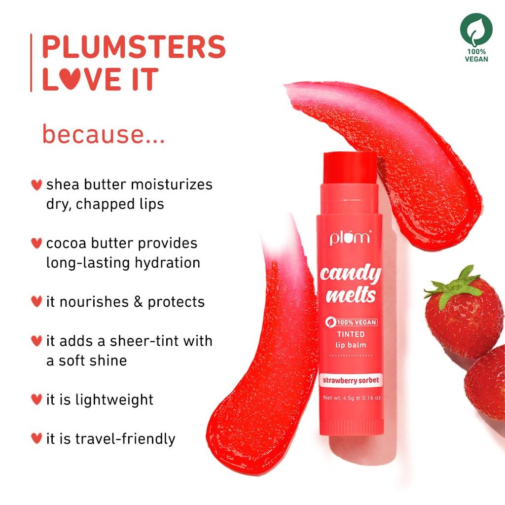 Plum Candy Melts Burrocacao Colorato Sorbetto alla Fragola 4,5g Confezione da 1 | Labbra Idratate e Idratazione
