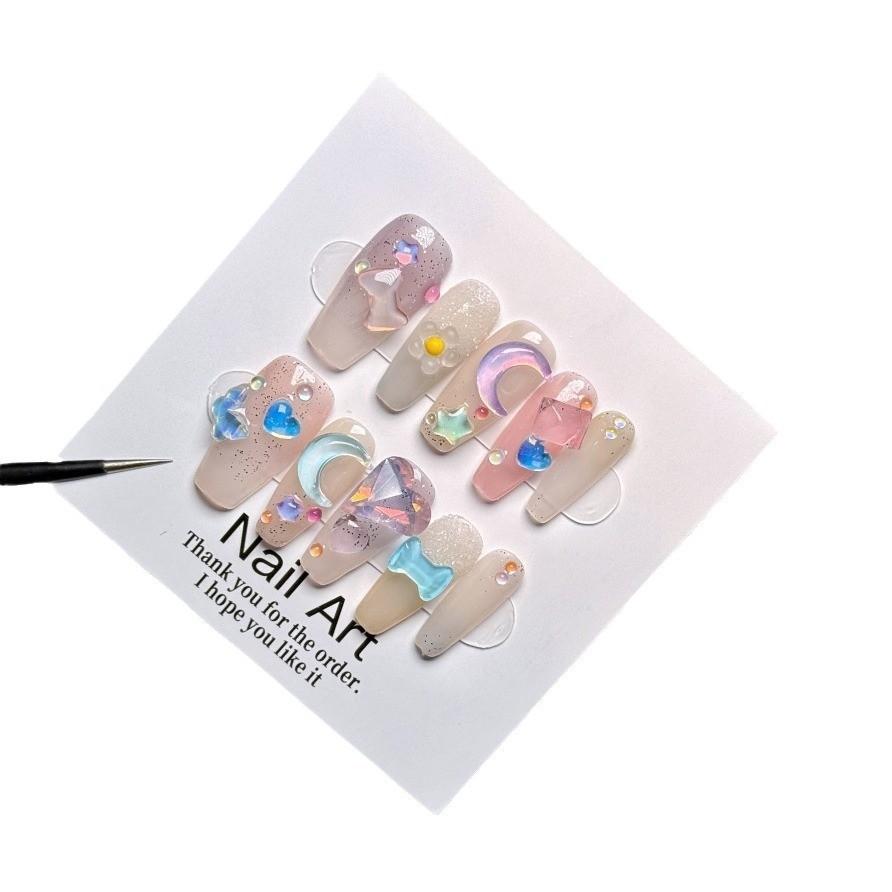 

Мечтательный Звездный Прекрасный Ручной Работы Ногтевой Элемент Супер Милый Луна Милый Свежий Модный M