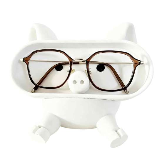 Small Space Saving Container Cartoon Pig Glasses Holder, 3D Printed Phone Stand Desktop Organizer, Bedside Table Accessory Stable Decorative Ornament