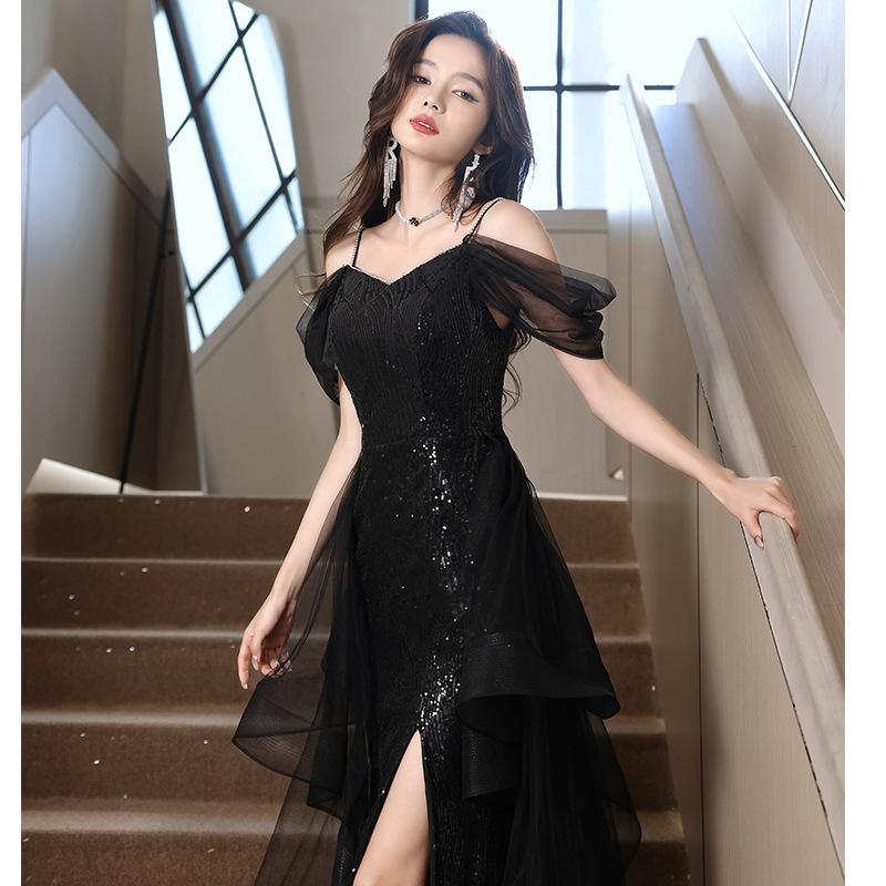 Black evening dress women's 1011 new summer high-end light luxury birthday party host adult dress