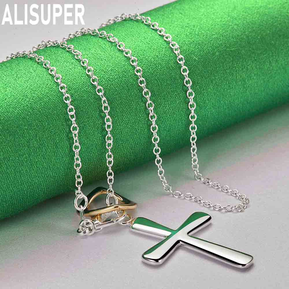 925 Sterling Silver Gold Náhrdelník s přívěskem ve tvaru srdce ve tvaru kříže Módní svatební šperky