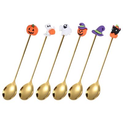 6 Stück Halloween Besteck Halloween Edelstahl Kürbis Dessertlöffel Kaffeelöffel Haushaltsgeschirr Halloween Löffel